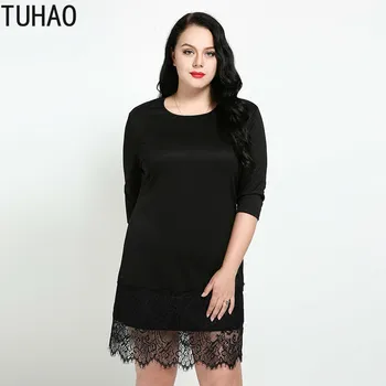 

TUHAO Elegant Office Lady Black Dresses 2019 Spring Loose Lace Summer Dresses Plus Size 7XL 6XL 5XL Women WORK Dress RL