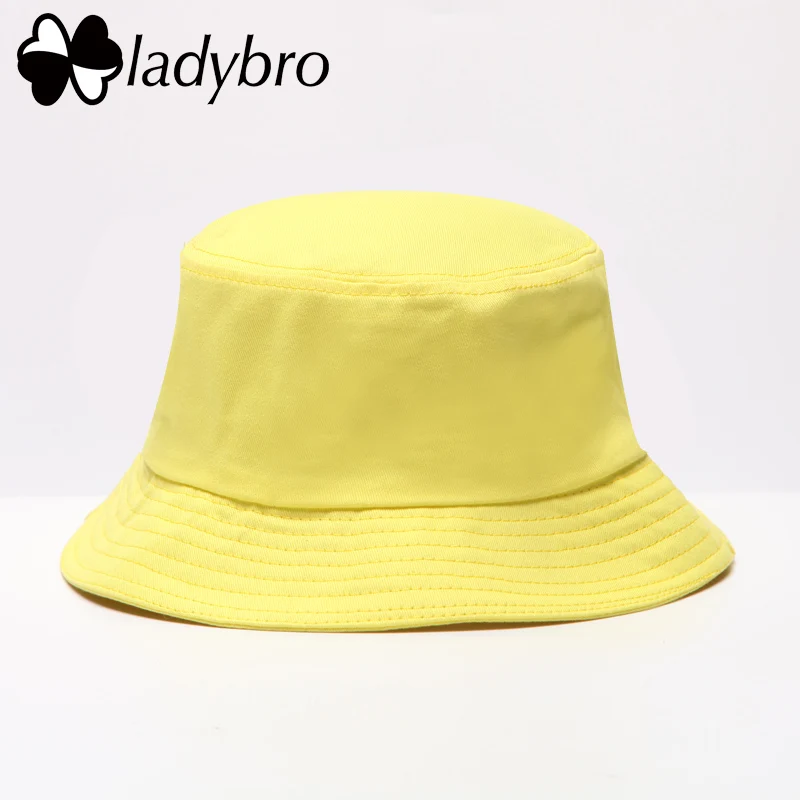 Ladybro весна лето женская шляпа унисекс плоская хлопковая Панама для мужчин женщин шляпа для путешествия Женская Мужская шляпа рыбака черная - Цвет: 002 yellow