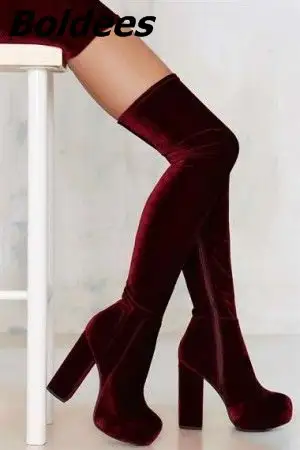 new authentic attractive price clearance prices Elegant Women Warm Velvet Burgundy Block Heel Thigh High Boots ... new authentic attractive price clearance prices Elegant Women Warm Velvet Burgundy Block Heel Thigh High Boots ...