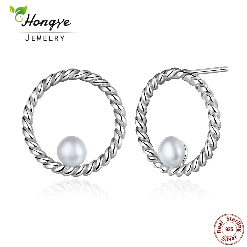 

Hongye 2018 New Fashion Natural Freshwater Pearl Stud Earrings With 925 Sterling Silver Rotate Elegant Earring For Women Gift