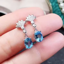 Натуральный настоящий голубой топаз Висячие серьги 1ct* 2шт драгоценный камень 925 стерлингового серебра ювелирные украшения# J19010908