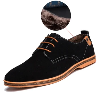 

Winter Men Casual Shoes With Fur Male Comfortable Leather Shoes Men Wear To Work Solid Color lace-up Shoes Nice New ETT11