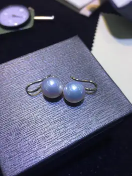

free shipping charming pair of 10-11mm south sea round white pearl earring 14k