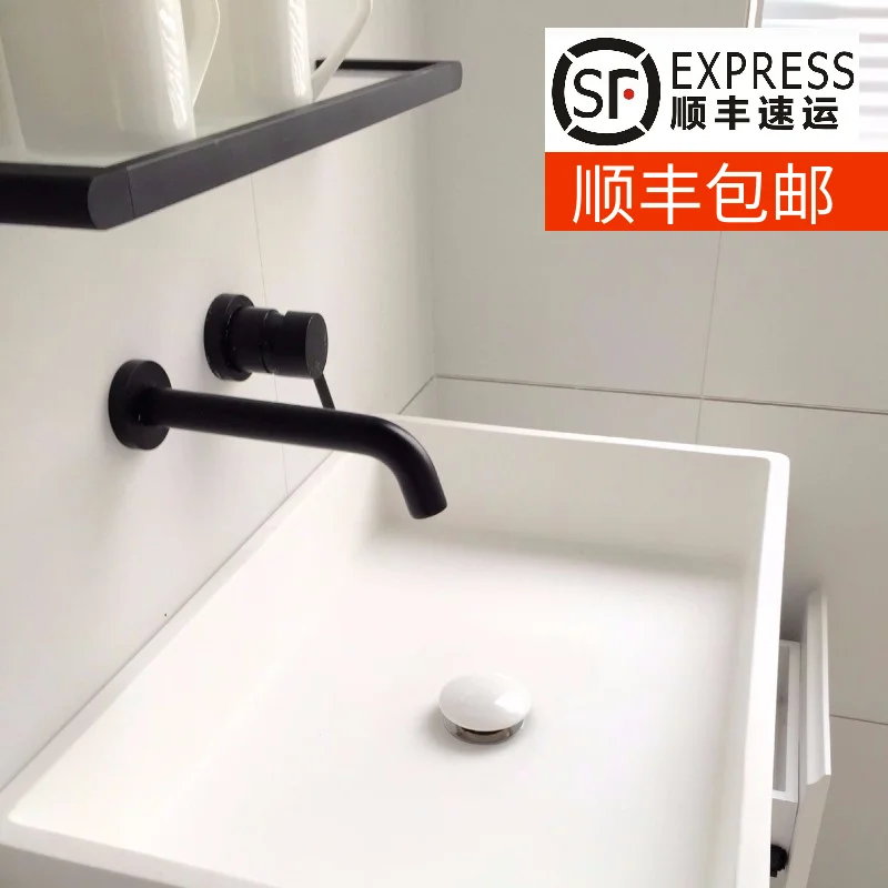 

All copper concealed basin faucet wall-mounted faucet hot and cold water mixer faucet black single handle double faucet