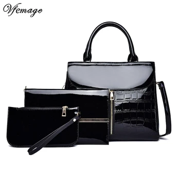 

Vfemage New Fashion 3pc set Handbags Women Bags designer Lady Patent Leather Tote Bags Women shoulder Bag Lady Clutch and Purse