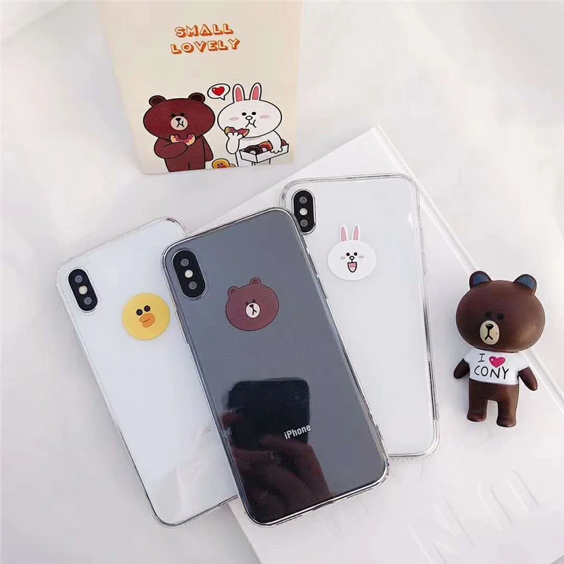 

Cute Brown Bear Cony Rabbit Cartoon Pattern Soft Phone Full Cover For iPhone X 6s Plus 7 8 Plus Clear TPU Case Fundas Coque Capa