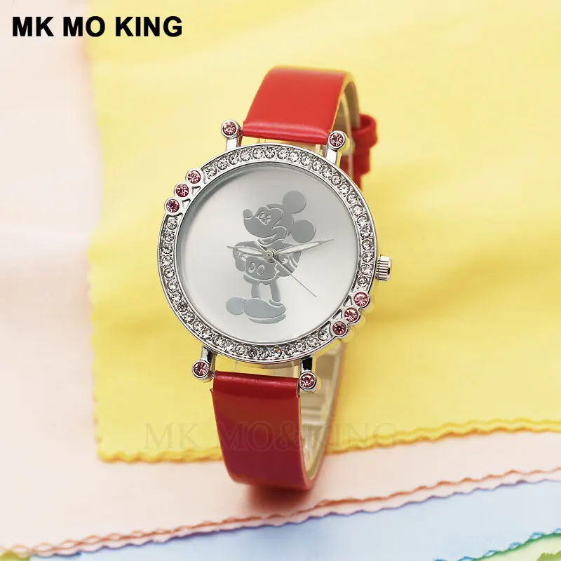 Роскошные kittyed Стразы модные детские для мальчиков девочек Детские кварцевые наручные милые часы подарки браслет reloj synoked бренд mk - Цвет: Красный
