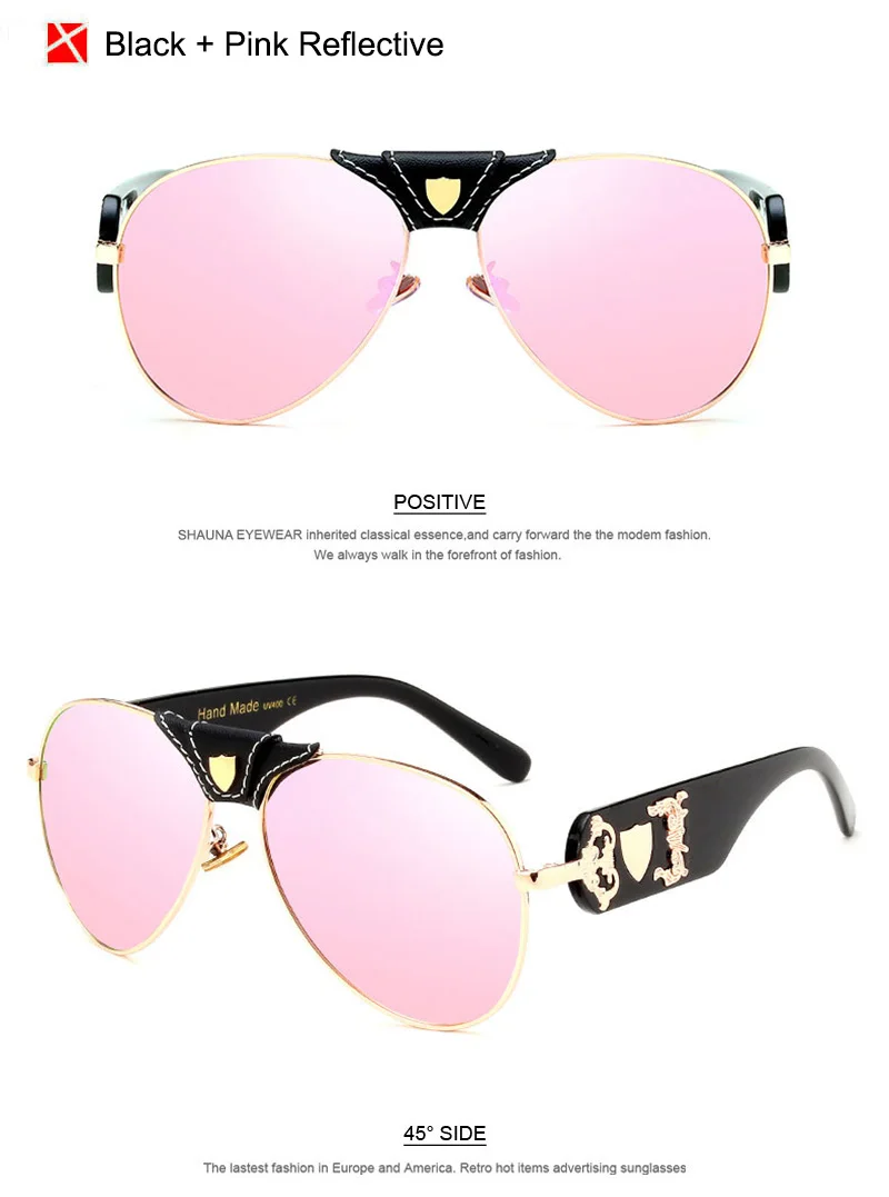SHAUNA, роскошные женские солнцезащитные очки пилота из искусственной кожи, модные мужские солнцезащитные очки с зеркальными линзами UV400