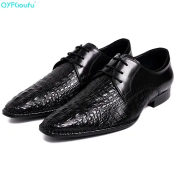 

QYFCIOUFU New Arrivals Men Business Dress Shoes Genuine Leather Pointy Gentleman Shoes Formal Crocodile Pattern Shoes Men