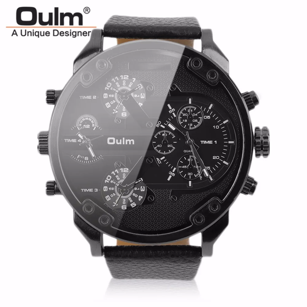 

OULM Mens Watch Relogio Masculino Sports Watch Big watch Dial Leather Strap Japan Military Wristwatches reloj hombre clock gift