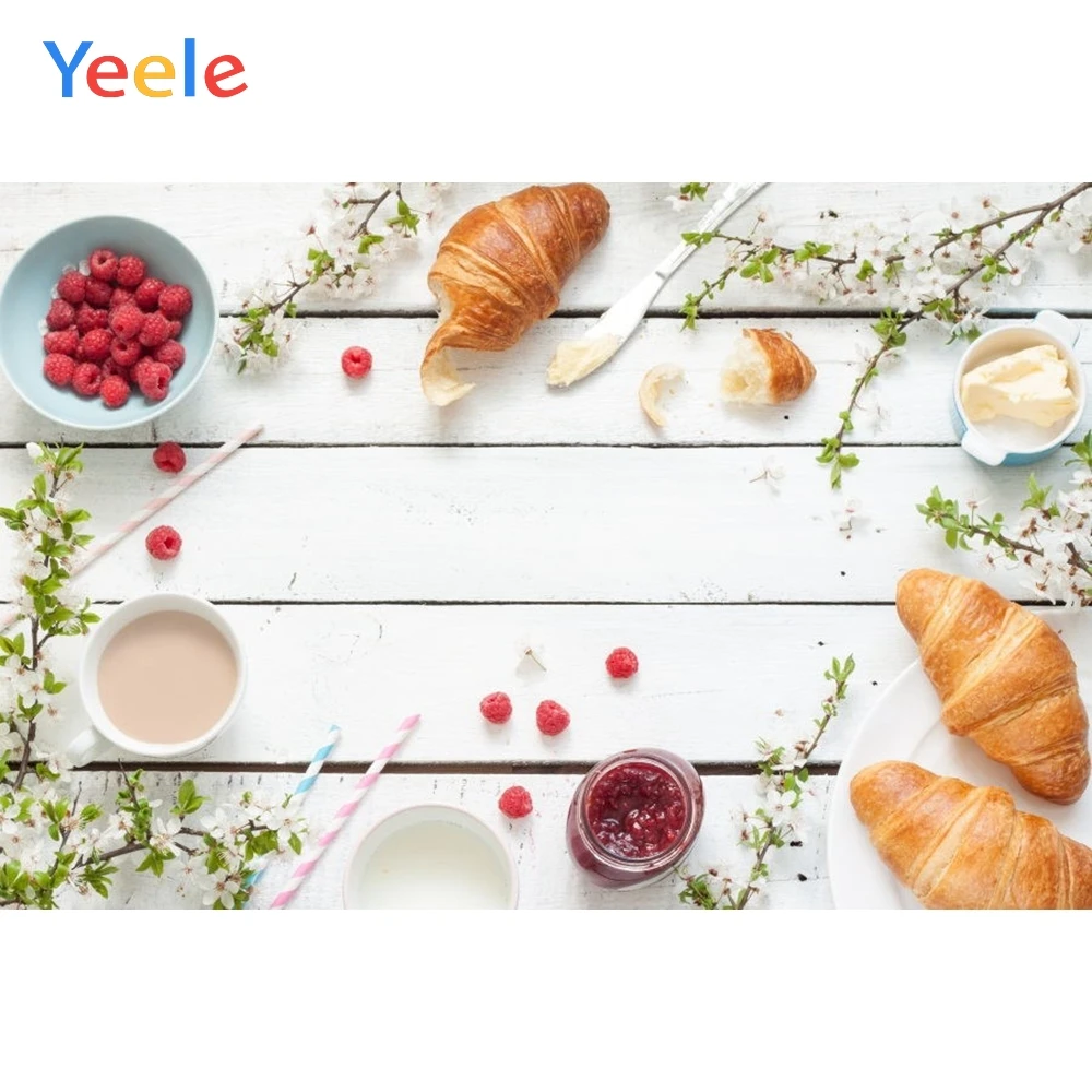 

Yeele Bread Milk Breakfast Wooden Board Bouquet Photography Backgrounds Customized Photography Backdrops For Photo Studio