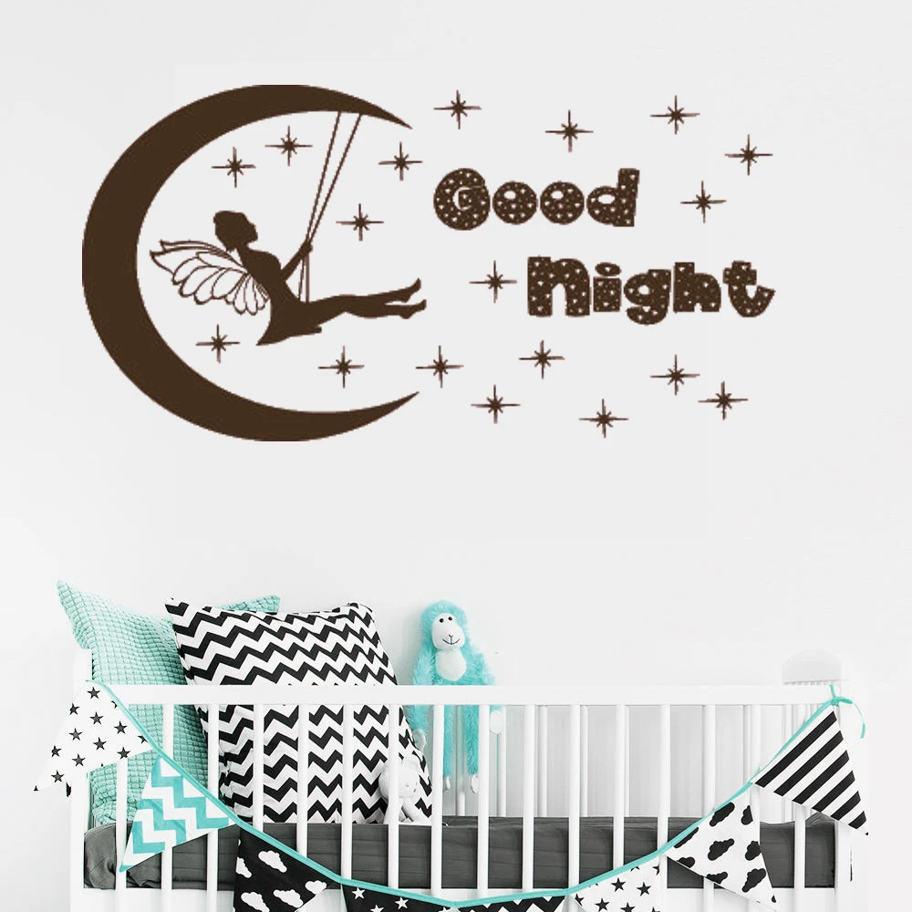 Gute Nacht Mond Sterne Fee Schaukel Wand Aufkleber Fur Schlafzimmer Kindergarten Baby Room Home Vinyl Decals Interieur Design Kunst K52 Wall Stickers Aliexpress