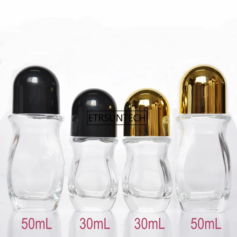 

50pcs Glass Clear Roll On Bottles 30ml 50ml Liquid Deodorant Cosmetic Personal Care Roll-on Container with Big Roller Ball F2881