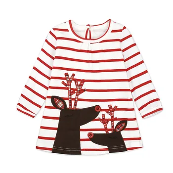 

Baby Girl Long-Sleeved Dresses Spring Autumn Girls Striped Christmas Cartoon Fawn/Santa Dress For 1-6 Years