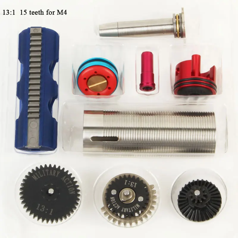 

13:1 High Speed Gear 15 Teeth Piston Cylinder Piston Head Spring Guide Nozzle Tune-Up Set for M4/AK for Ver.2/3 Airsoft AEG