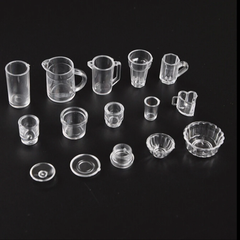

15PCS/set Mini Plastic Doll House Miniatures Tableware Drink Wine Bottles Goblets Beer Plates Accessories Dollhouse Cup Set New