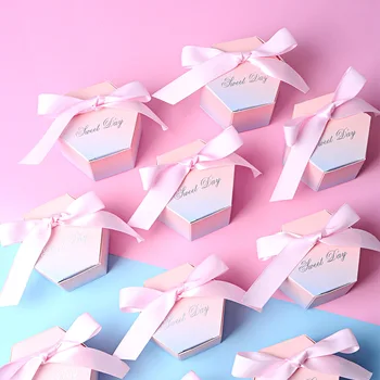 

European Gradient Pink Candy Box Wedding Favors Gifts Box Wedding Candy Boxes Party Supplies Baby Shower Paper Chocolate Boxes