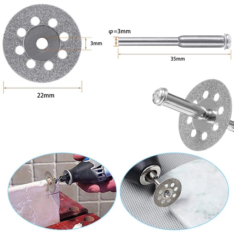20 шт. 22 мм алмазные отрезные диски с 4 шт. 3 мм оправки для вращающегося инструмента Dremel драгоценные камни, нефрит, мрамор, керамика