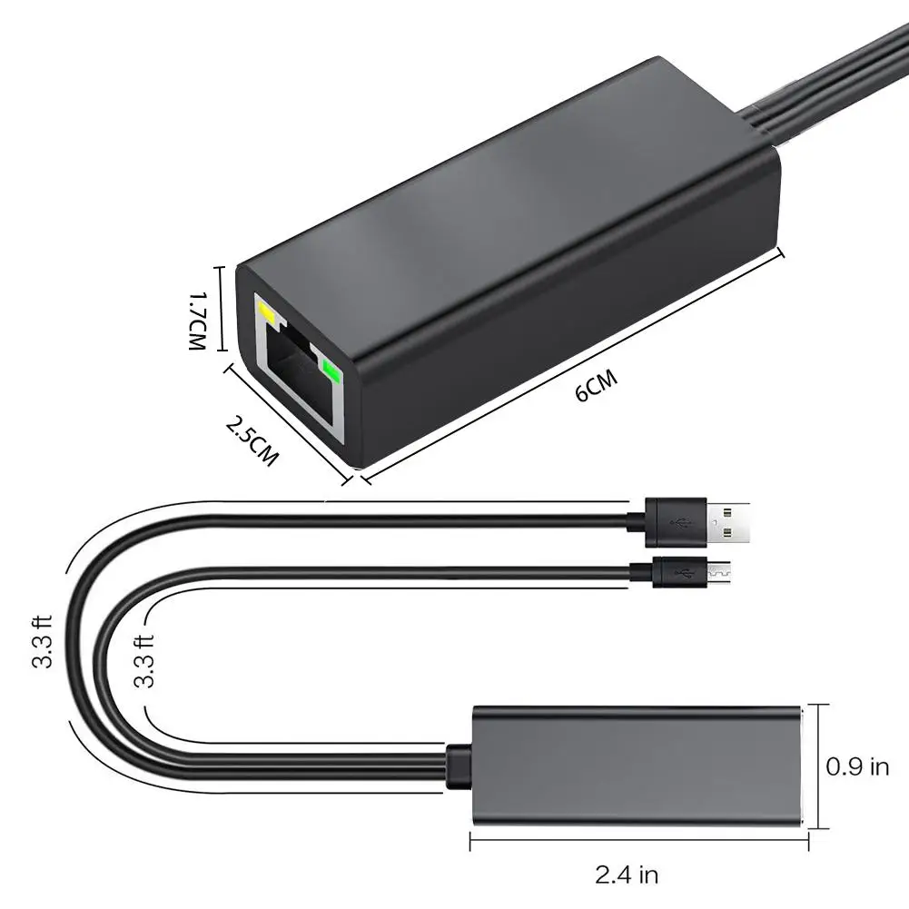 Ethernet адаптер для пожарной ТВ-карты RJ45 100 Мбит/с Micro USB 2,0 480 Мбит/с кабель для преобразования свободного диска 1 м для Amazon Fire tv Stick