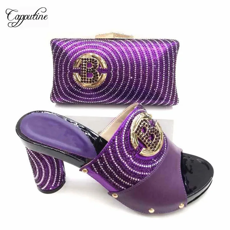 

Elegant purple wedding/party set matching African high heel shoes and purse handbag set AS665-1,heel height 10cm