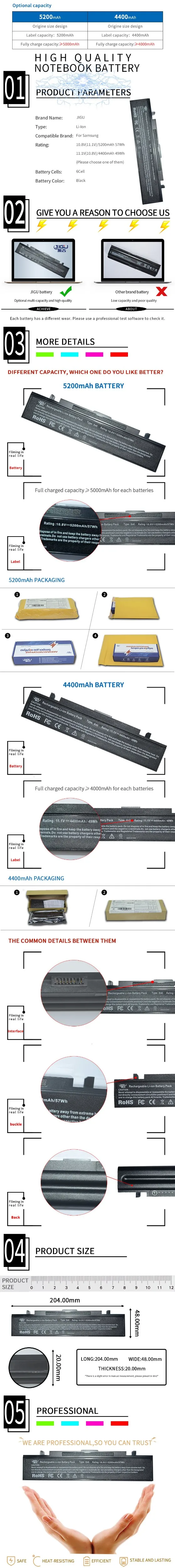 JIGU AA-PB4NC6B Laptop Battery For Samsung R60plus R65 Pro R610 R70 R700 R710 X360 X460 X60 X65 Plus Pro NP-P50 NP-P60 NP-X60