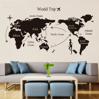 

Black World Trip map Vinyl Wall Stickers for Kids room Home Decor office Art Decals 3D Wallpaper Living room bedroom decoration