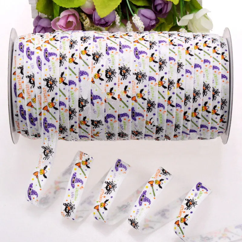 

ePacket 16mm printed cartoon elastic ribbon fold over elastic celebrate festival ribbons 10 yards