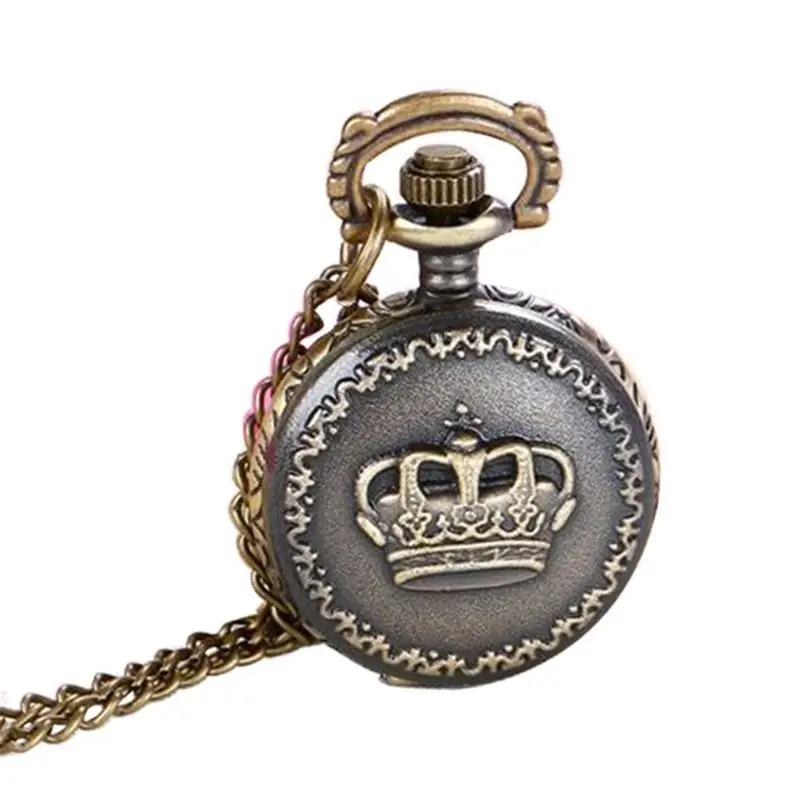 

Crown Relief Carved Pocket Watch Vintage Creative Antique Classic Luxury Pendant Chain Necklace Women Charm Mini Cover Gifts
