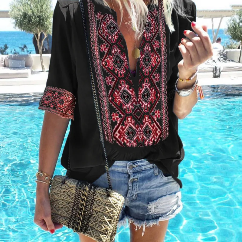 

women shirts fashion woman blouse korean geometric top vintage womens tops and blouses pink print boho ladies