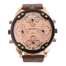 Shiweibao Style Luxury Men’s Four Movement Quartz Sport Military Stainless Steel Dial Leather Band Wrist Watch