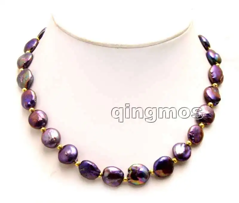 

SALE Big 12-13mm Natural Black Coin Round Freshwater Pearl 17'' Necklace-nec6166 whole sale and retail Free shipping