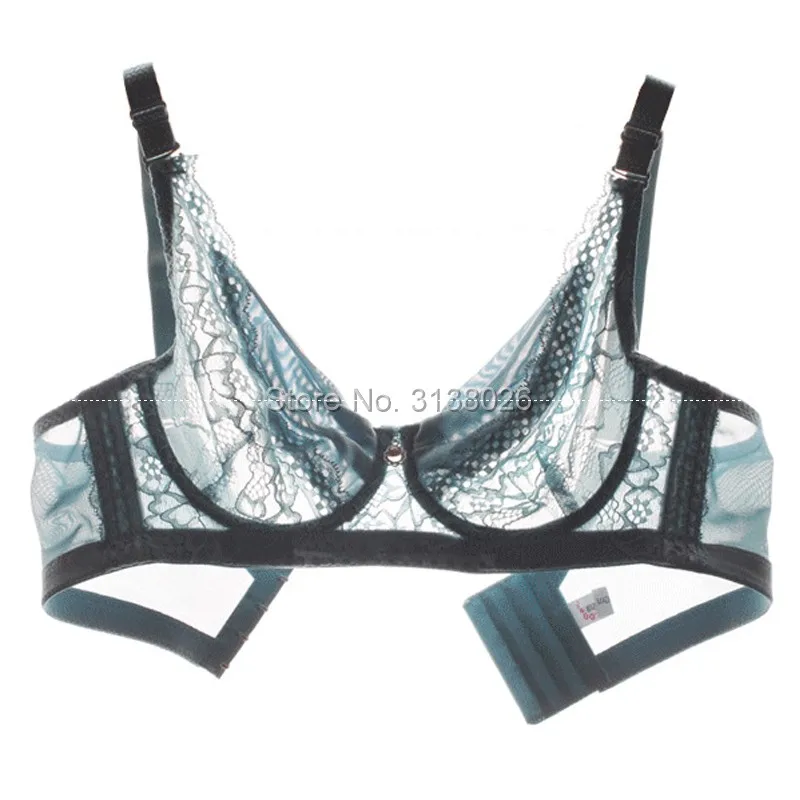 Bras Plus Size Sexy transparent bra lace Full Cup Adjustable Strap Underwire Thin Bra  4 Hook eye factory shipping