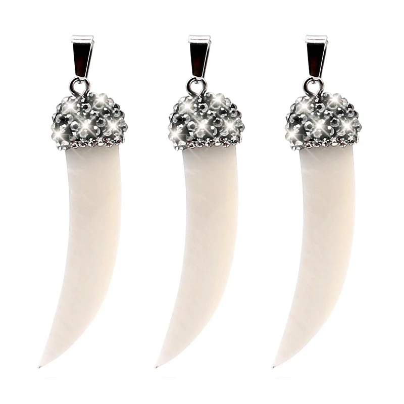 

Aiovlo Vintage Natural Mother of Pearl Shell Pendant Bull Horn Design Plated Abalone Shell Pendants Charms Jewelry Making