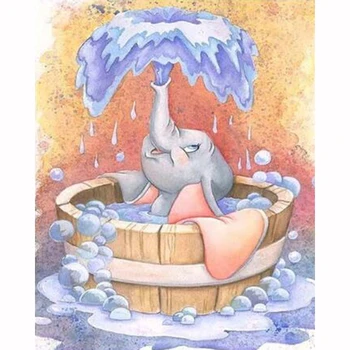 

Diy Round drill diamond painting cross stitch mosaics Full 100% cover embroidery "Bathing Elephant" diamond embroidery