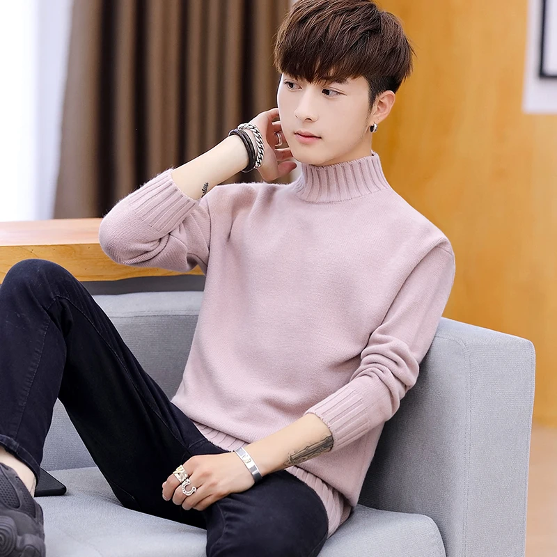 

Men Sweater Autumn White Pink Gray Color Solid Pullover for Man Fashion Slim Fit Clothing 2019 Male Sweaters Knitwear Tops Lw186