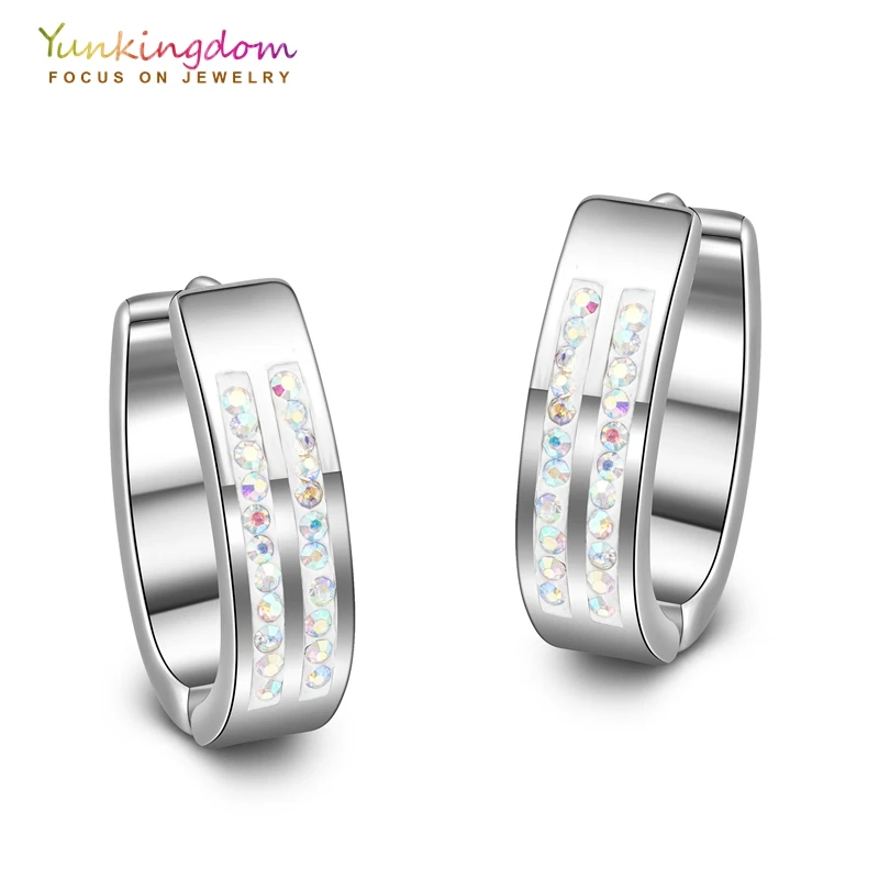 Женские серьги кольца с фианитами Yunkingdom из вольфрамовой стали UE0036|hoop earrings for