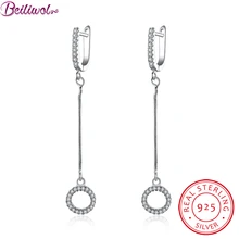 Pendientes largos para las mujeres 925 joyas de plata con incrustaciones de Circón AAA gancho para la oreja redonda accesorios para el regalo de las mujeres de moda