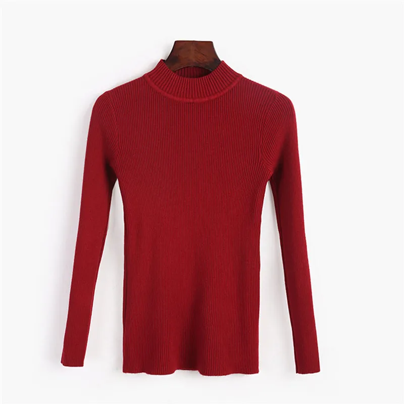 Осень-зима, Женский пуловер, свитер,, Повседневный, длинный рукав, высокая эластичность, Вязанный свитер, для девушек, тонкий, водолазка, джемпер, топы - Цвет: XDD1708wine red