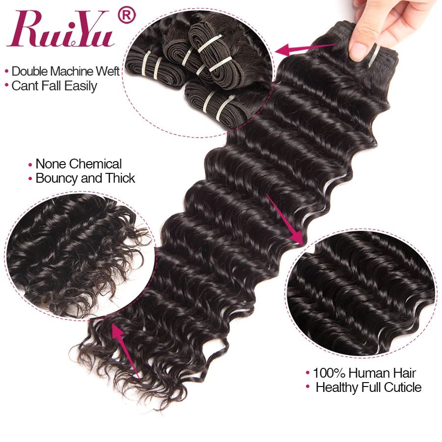 RUIYU волосы глубокая волна пучки малазийские человеческие волосы для наращивания 3 пучка не Реми волосы переплетения пучки# 1B натуральный цвет можно окрашивать