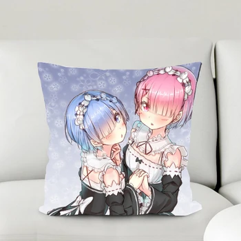 

Oct. New Style Home Textile Anime Re:ZERO Rem & Ram 2WT 2way One-sided Two-sided Square Pillow Case Gift #41010B