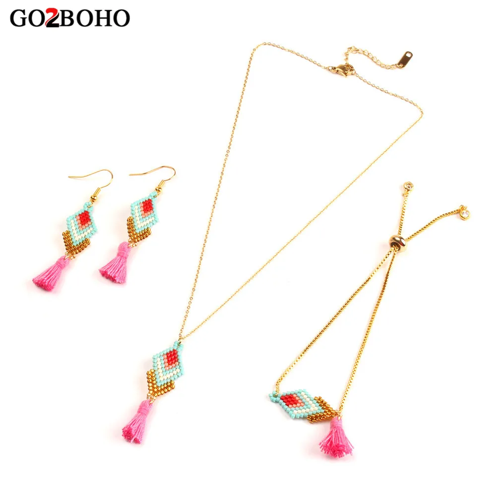 

Go2hobo Dropshipping Party wedding Jewelry Sets For Women Boho Jewelry Sets Silver Chain Necelace Bracelet Earring Seed Beads
