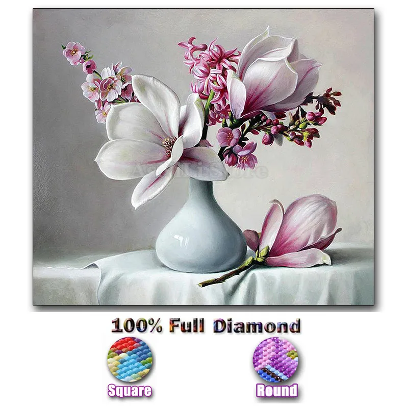 

Full Square / Round Drill Diamond Painting Diamond Embroidery Magnolia Flowers Cross Stitch Mosaic wall sticker Home Decor--L001