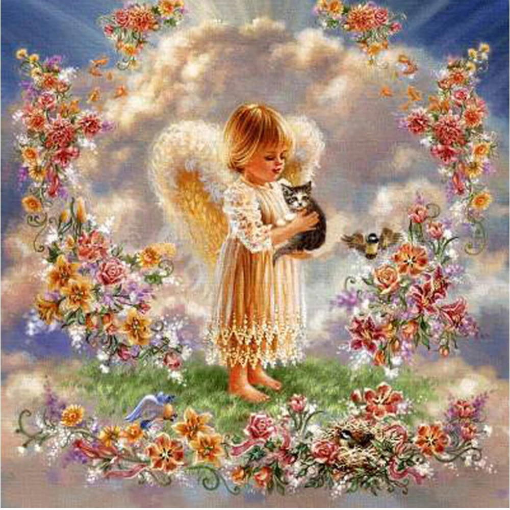 

100% Full DIY 5D Round Diamond Painting Flowers Angel Cross Stitch Diamond Embroidery Patterns rhinestones Diamond Mosaic D2351