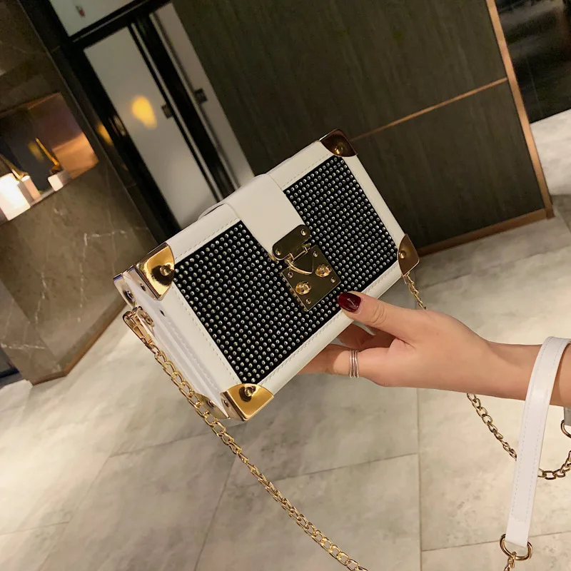 

Female box Crossbody Bags For Women 2019 High Quality Leather Luxury Handbags Designer Sac A Ladies Rivet Shoulder Messenger Bag