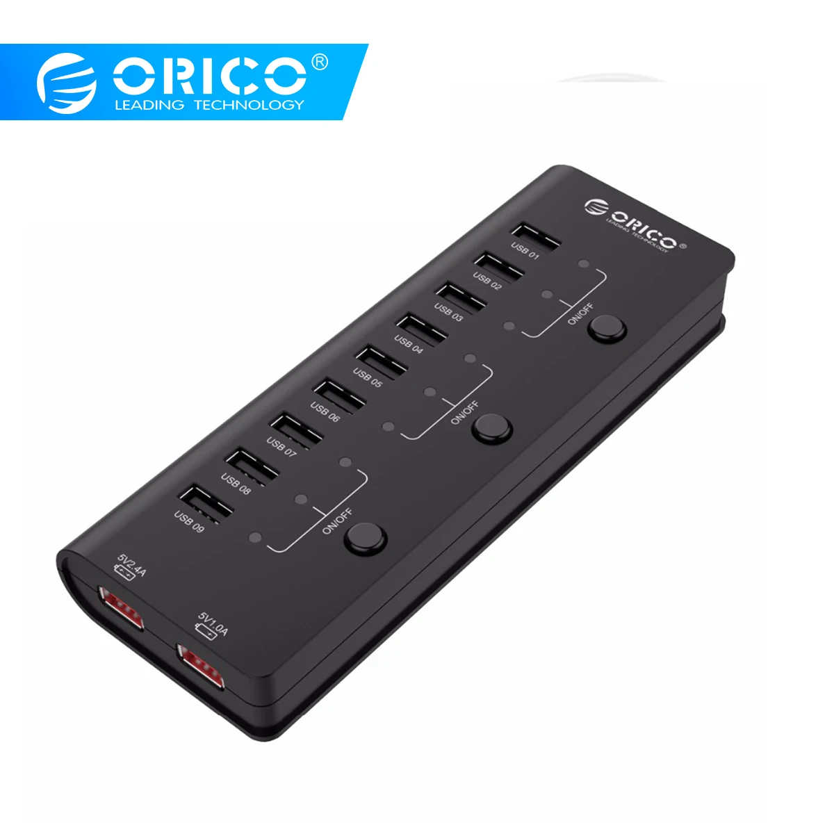 ORICO HF9US-2P-BK 9 портов USB2.0 концентратор с 2 портами зарядки 3 выключатель питания для планшетных телефонов с CE/FCC/3C/ROHS