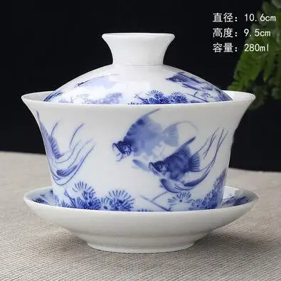 Ручная роспись богатая рыба керамический фарфор Gaiwan китайский чайный набор кунг-фу ручной работы чайная посуда Tureen Sancai чайная чашка пуэр чайник - Цвет: 280ml