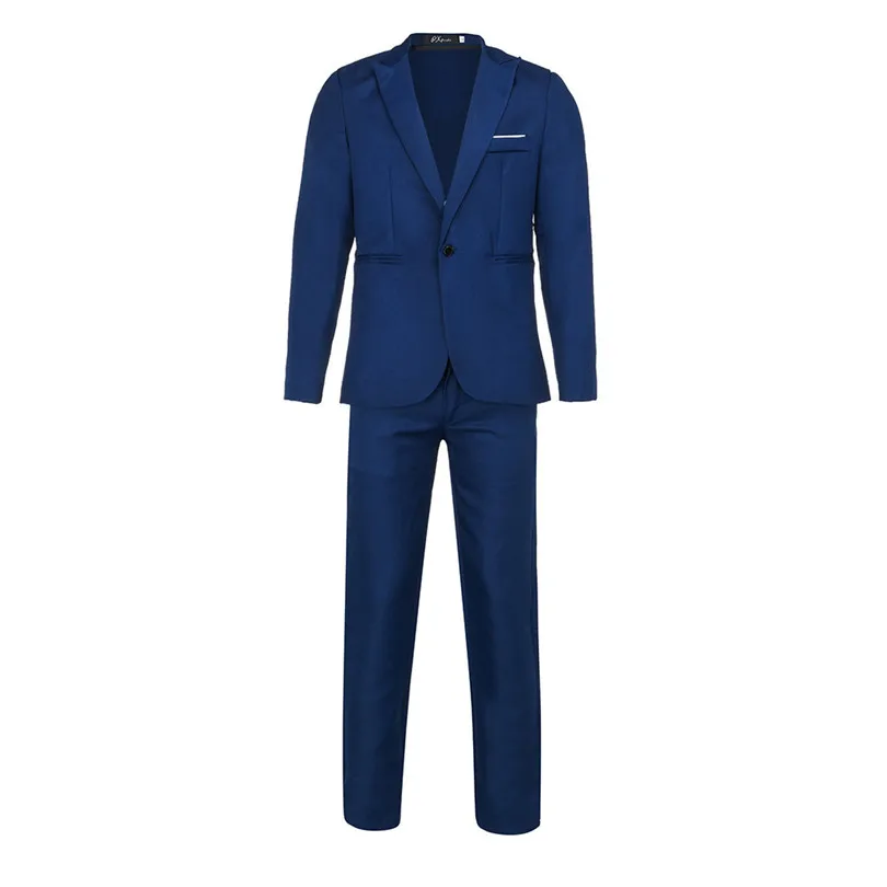 2019 New Fashion Men Slim Button Suits Formal Solid Business Blazer Casual Host Show Jacket Coat & Pant Dropshipping #E22 (22)