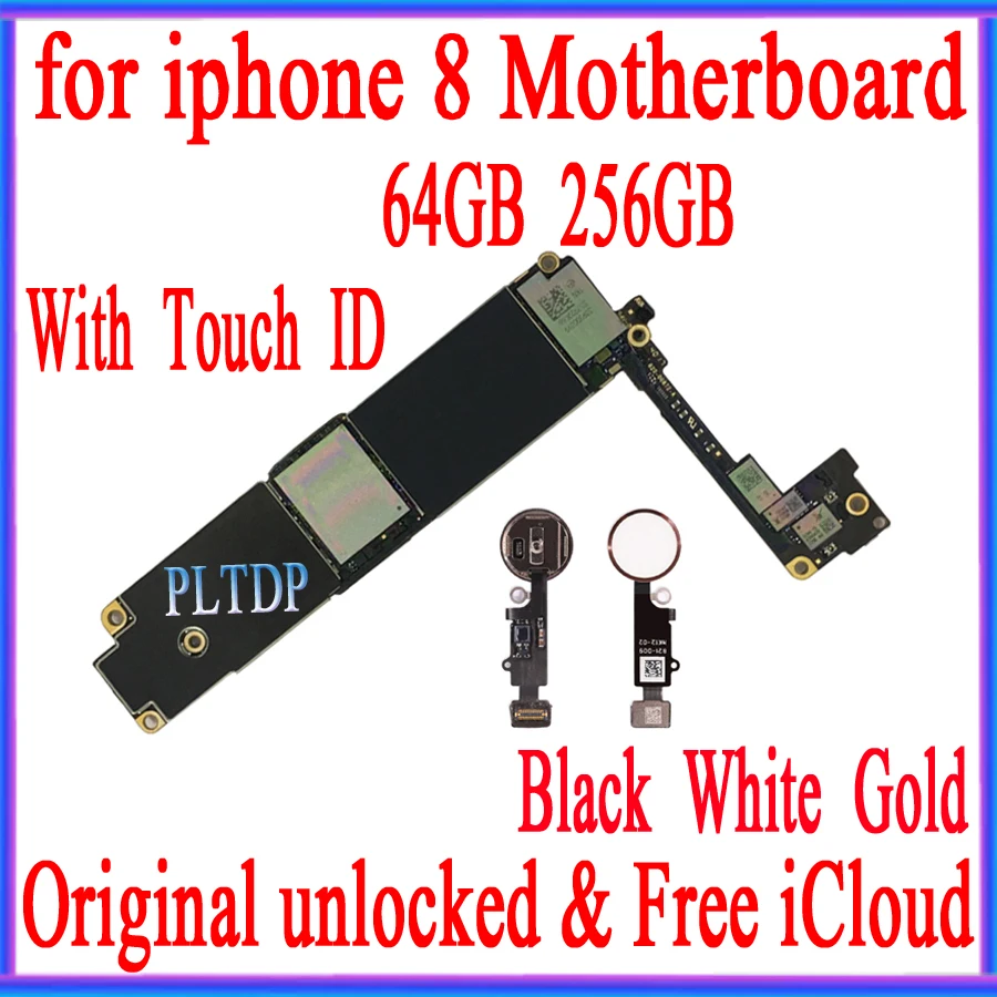 

Factory unlocked for iPhone 8 Motherboard 64GB / 256GB,100% Original for iphone 8 Logic board with Touch ID + Chips