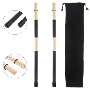 

1 Pair 40 cm 15.7 inch Portable Lightweight Jazz Drums Brushes Black Rubber Handle Bamboo Drumsticks with Velvet Bag