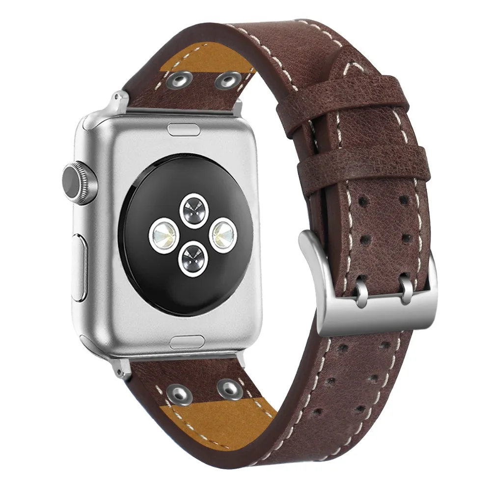 

Best Rivets doule buckles for Apple Watch 4 40MM 44MM Band Strap for iwatch Series 3 2 1 Black 42MM 38MM 100% Genuine Leather